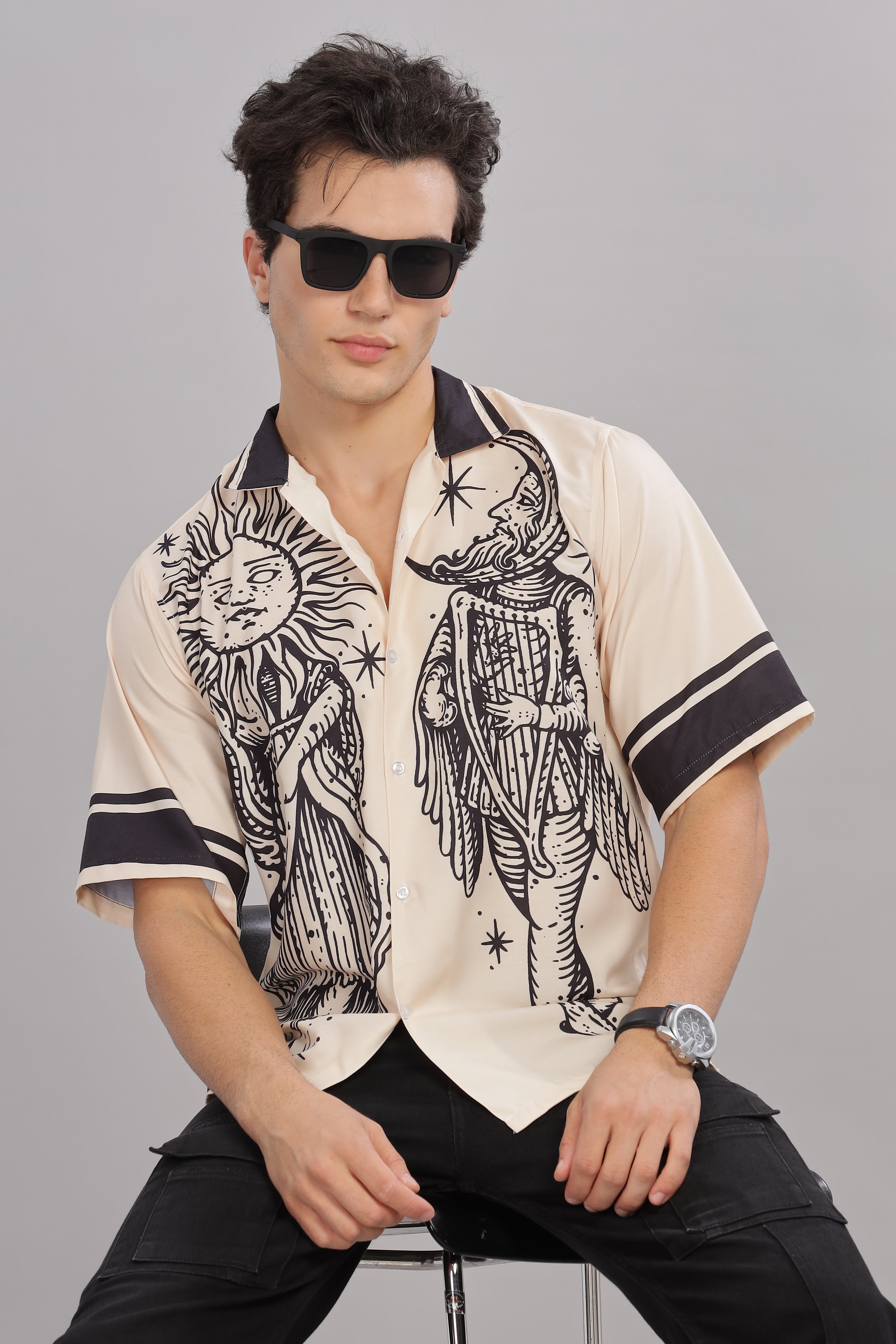 SMOKE BOHEMIAN BEIGE DROP SHOULDER SHIRT